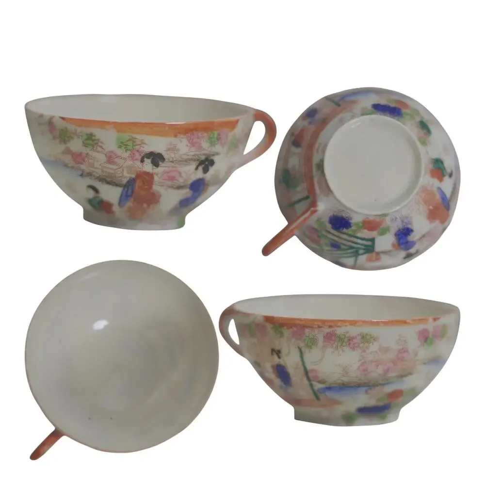 Vintage Japanese Eggshell Porcelain Lithophane Tea Set Teapot 2 Cups AS IS
